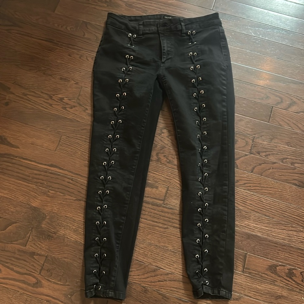 Lace up front black jeans